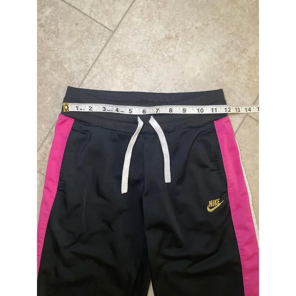 2000s Nike Gray Tag Kids Girls Sz L Wide Leg Track Sweat Pants Black Pink Stripe